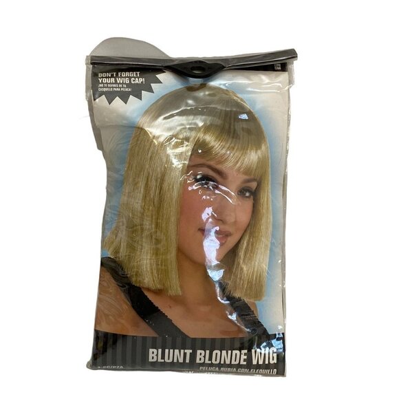 Blonde Costume Wig Straight Short Hair Bob with Bangs Flapper - Picture 7 of 7
